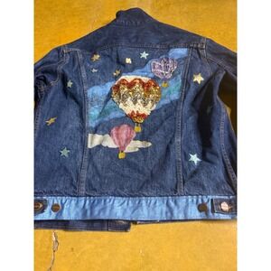 Vtg Branders Dickies Denim Jacket Size 42 Hot Air Balloon Stars Embellished Rare